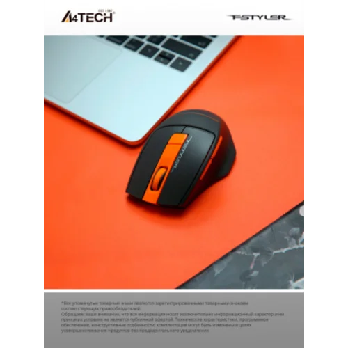 Мышь A4Tech Fstyler FG30S серый/оранжевый оптическая (2000dpi) silent беспроводная USB (6but) Мышь A4Tech Fstyler FG30S серый/оранжевый оптическая (2000dpi) silent беспроводная USB (6but)